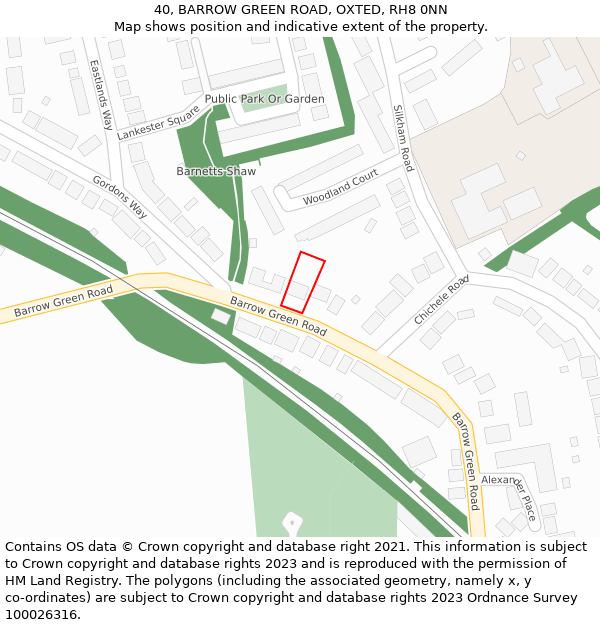 40, BARROW GREEN ROAD, OXTED, RH8 0NN: Location map and indicative extent of plot