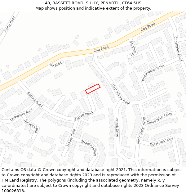 40, BASSETT ROAD, SULLY, PENARTH, CF64 5HS: Location map and indicative extent of plot