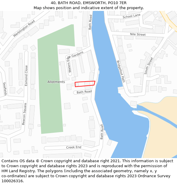 40, BATH ROAD, EMSWORTH, PO10 7ER: Location map and indicative extent of plot