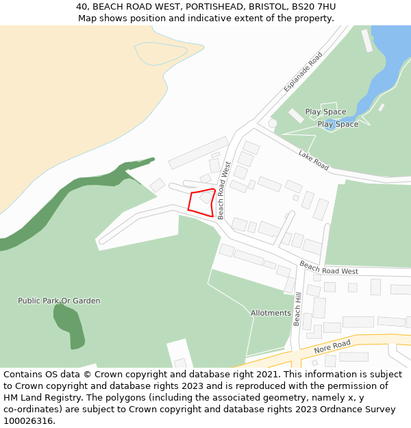 40, BEACH ROAD WEST, PORTISHEAD, BRISTOL, BS20 7HU: Location map and indicative extent of plot