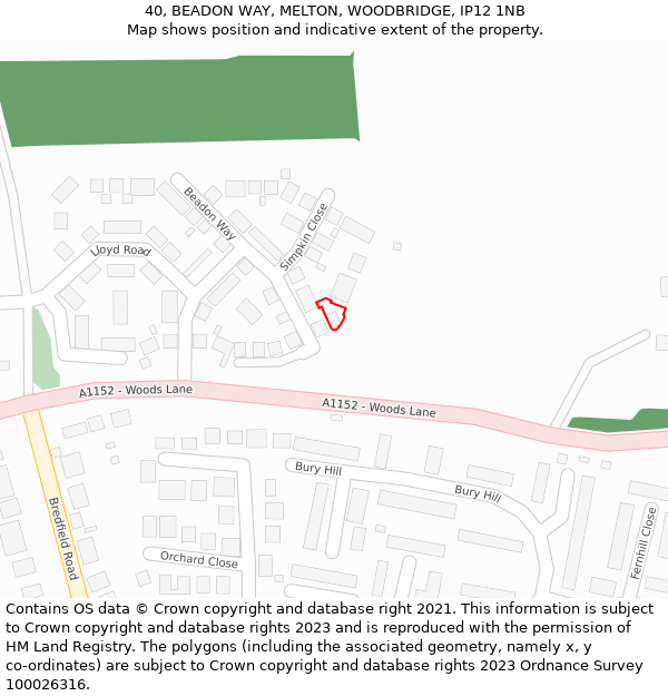 40, BEADON WAY, MELTON, WOODBRIDGE, IP12 1NB: Location map and indicative extent of plot