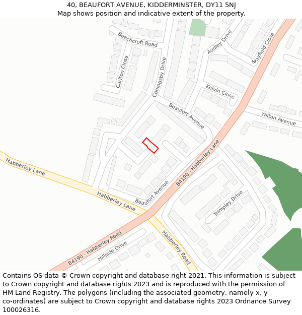 40, BEAUFORT AVENUE, KIDDERMINSTER, DY11 5NJ: Location map and indicative extent of plot