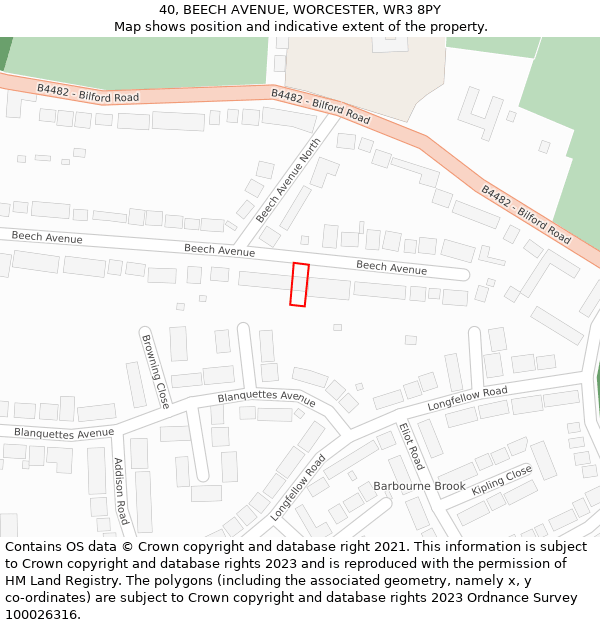 40, BEECH AVENUE, WORCESTER, WR3 8PY: Location map and indicative extent of plot