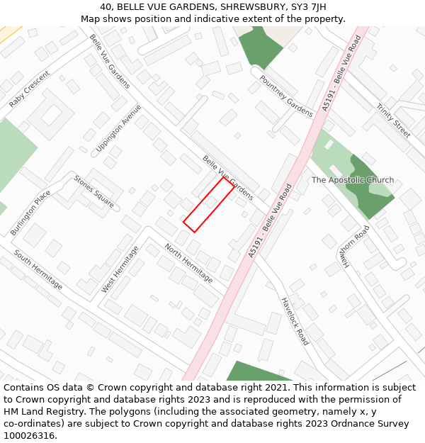 40, BELLE VUE GARDENS, SHREWSBURY, SY3 7JH: Location map and indicative extent of plot