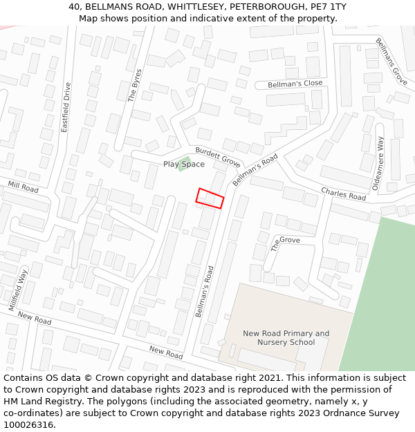 40, BELLMANS ROAD, WHITTLESEY, PETERBOROUGH, PE7 1TY: Location map and indicative extent of plot