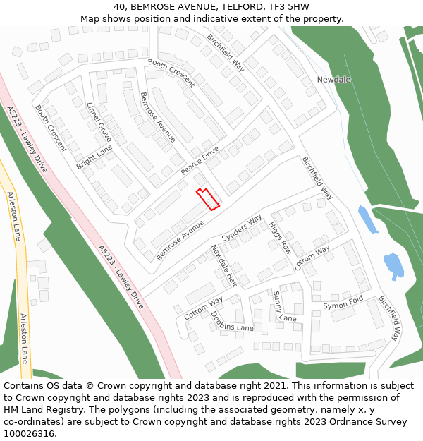 40, BEMROSE AVENUE, TELFORD, TF3 5HW: Location map and indicative extent of plot