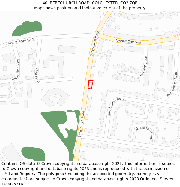 40, BERECHURCH ROAD, COLCHESTER, CO2 7QB: Location map and indicative extent of plot