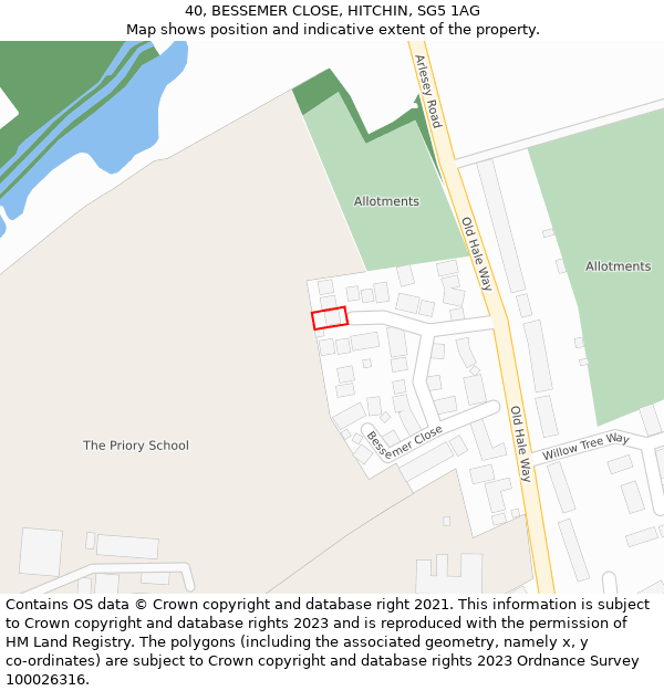 40, BESSEMER CLOSE, HITCHIN, SG5 1AG: Location map and indicative extent of plot
