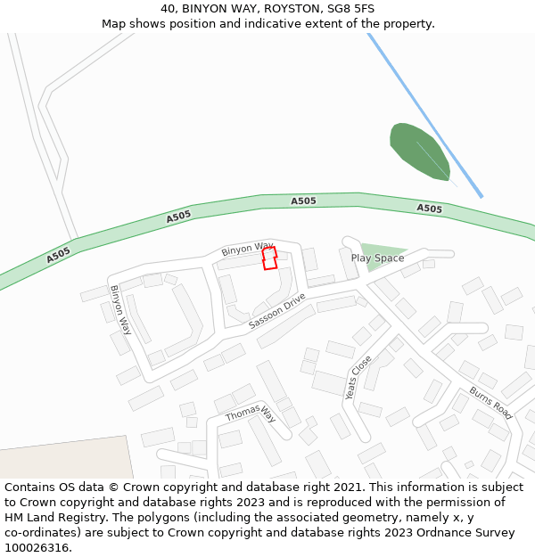 40, BINYON WAY, ROYSTON, SG8 5FS: Location map and indicative extent of plot