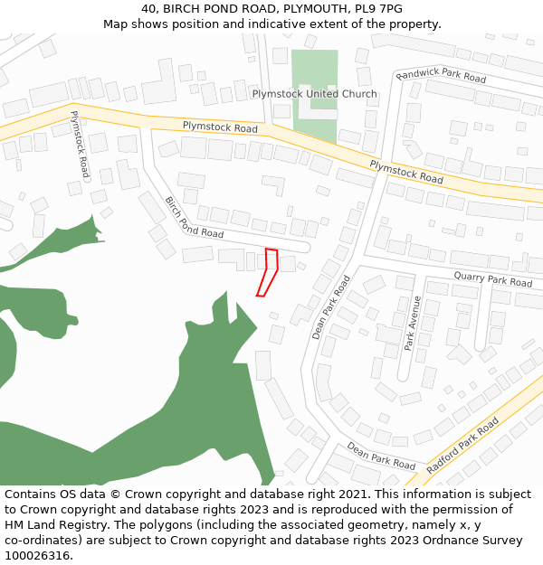 40, BIRCH POND ROAD, PLYMOUTH, PL9 7PG: Location map and indicative extent of plot