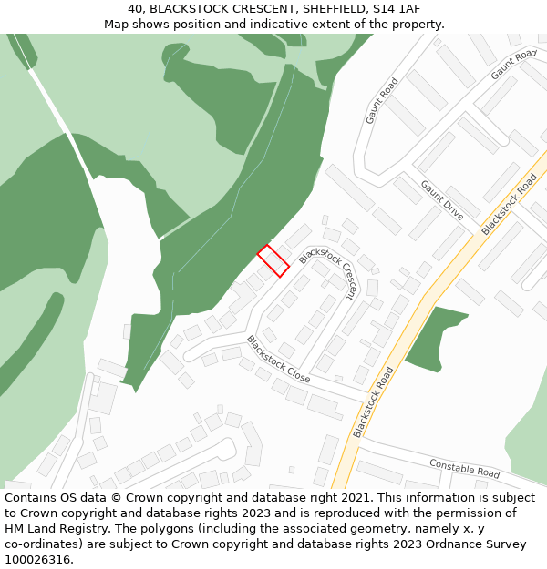 40, BLACKSTOCK CRESCENT, SHEFFIELD, S14 1AF: Location map and indicative extent of plot