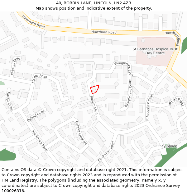 40, BOBBIN LANE, LINCOLN, LN2 4ZB: Location map and indicative extent of plot
