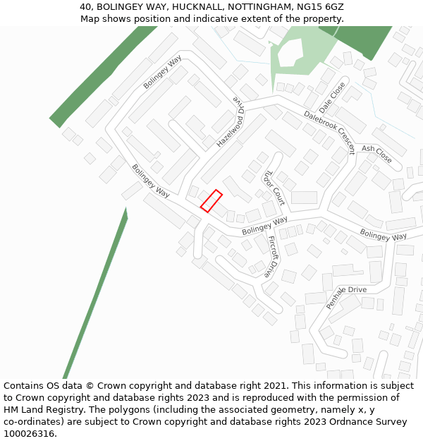 40, BOLINGEY WAY, HUCKNALL, NOTTINGHAM, NG15 6GZ: Location map and indicative extent of plot