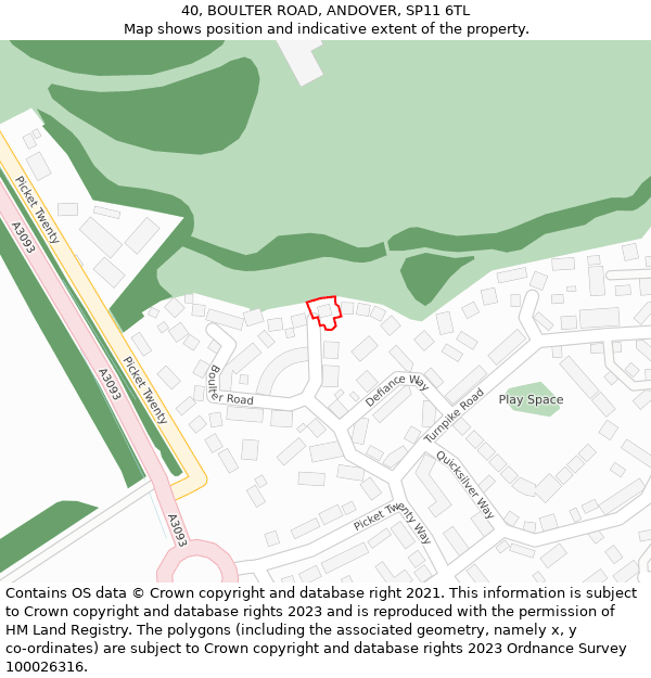 40, BOULTER ROAD, ANDOVER, SP11 6TL: Location map and indicative extent of plot