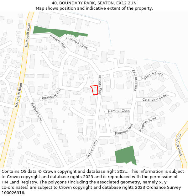 40, BOUNDARY PARK, SEATON, EX12 2UN: Location map and indicative extent of plot