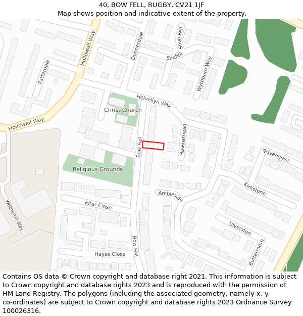 40, BOW FELL, RUGBY, CV21 1JF: Location map and indicative extent of plot