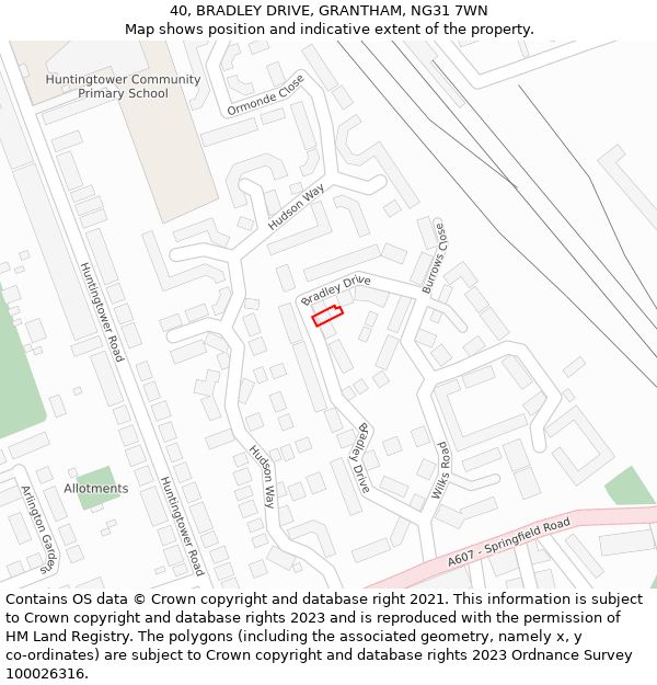 40, BRADLEY DRIVE, GRANTHAM, NG31 7WN: Location map and indicative extent of plot