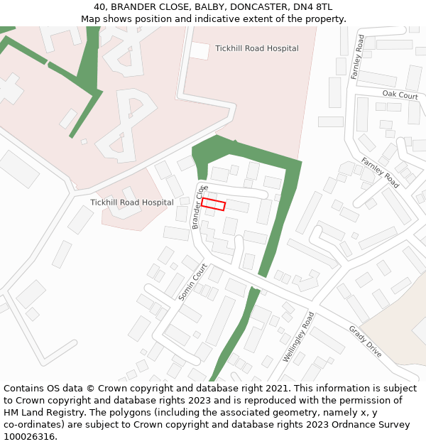 40, BRANDER CLOSE, BALBY, DONCASTER, DN4 8TL: Location map and indicative extent of plot