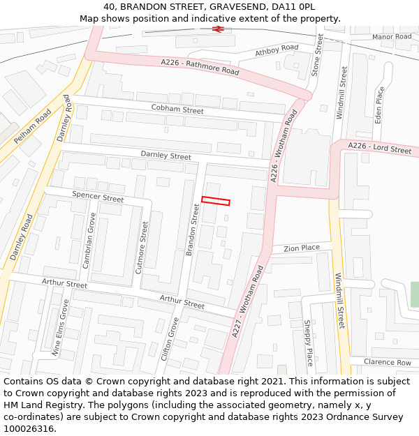 40, BRANDON STREET, GRAVESEND, DA11 0PL: Location map and indicative extent of plot