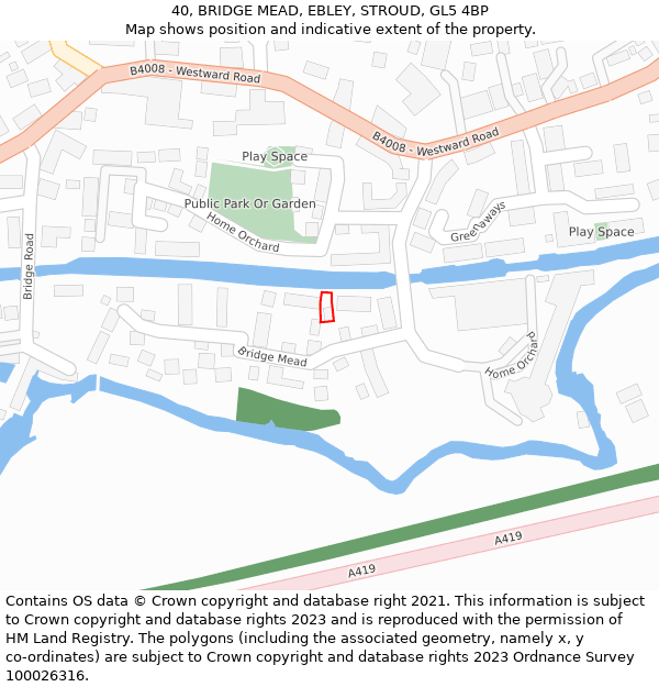 40, BRIDGE MEAD, EBLEY, STROUD, GL5 4BP: Location map and indicative extent of plot