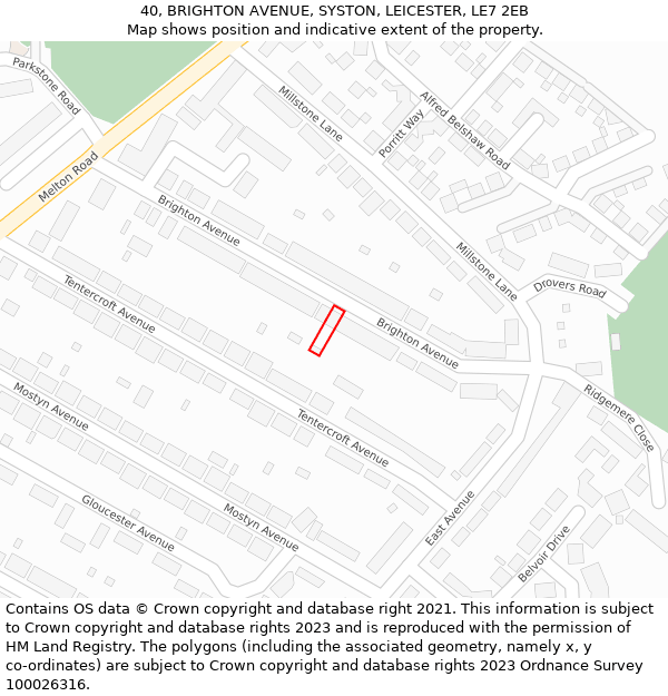 40, BRIGHTON AVENUE, SYSTON, LEICESTER, LE7 2EB: Location map and indicative extent of plot