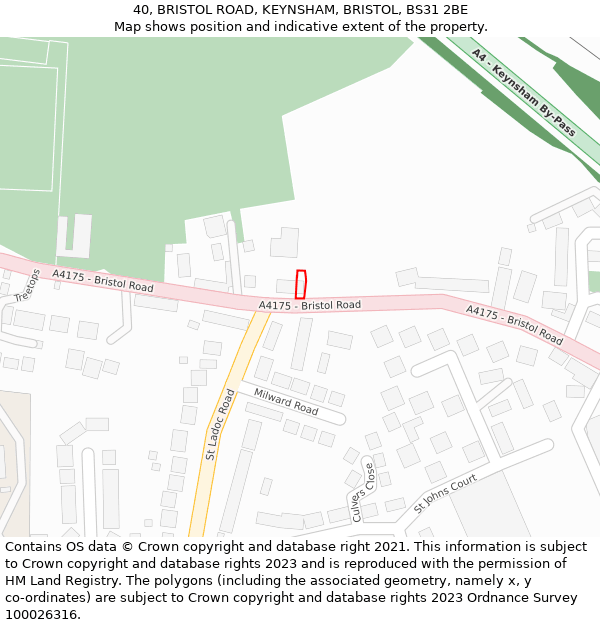 40, BRISTOL ROAD, KEYNSHAM, BRISTOL, BS31 2BE: Location map and indicative extent of plot