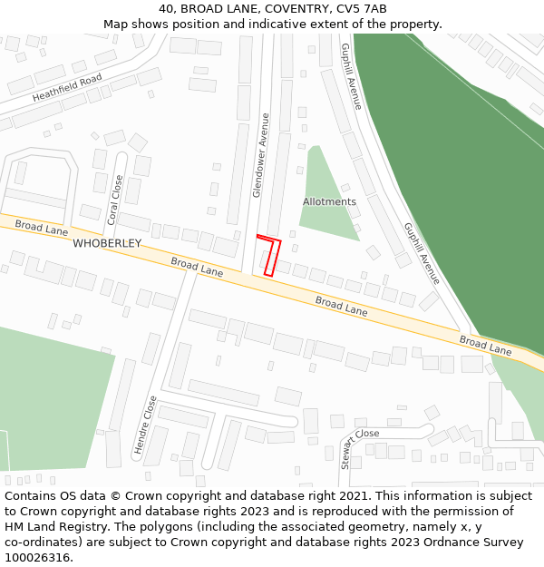 40, BROAD LANE, COVENTRY, CV5 7AB: Location map and indicative extent of plot