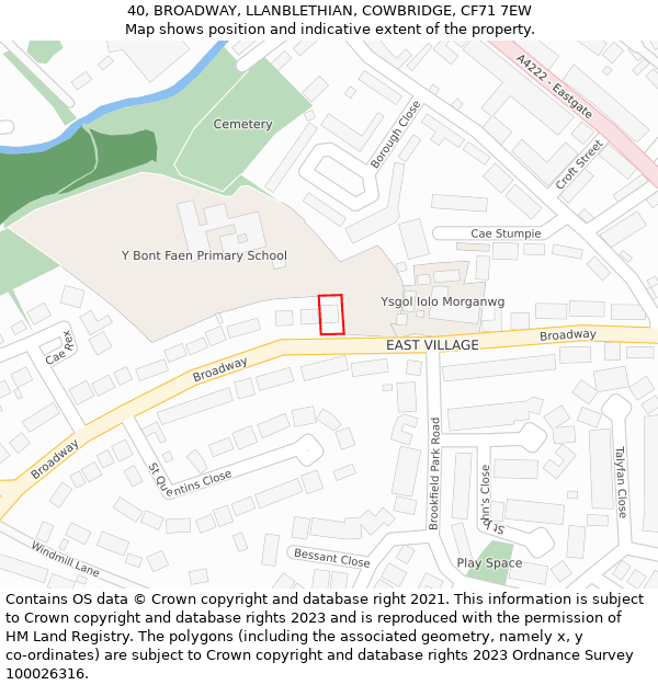 40, BROADWAY, LLANBLETHIAN, COWBRIDGE, CF71 7EW: Location map and indicative extent of plot