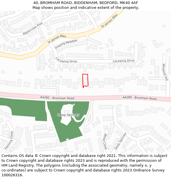 40, BROMHAM ROAD, BIDDENHAM, BEDFORD, MK40 4AF: Location map and indicative extent of plot