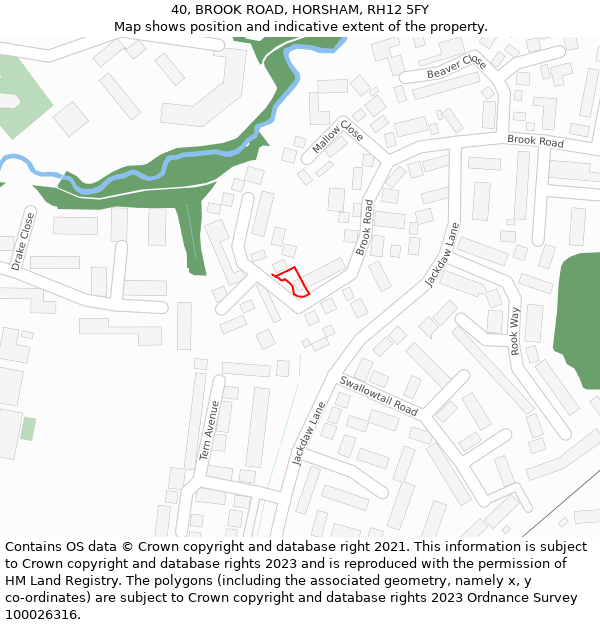 40, BROOK ROAD, HORSHAM, RH12 5FY: Location map and indicative extent of plot