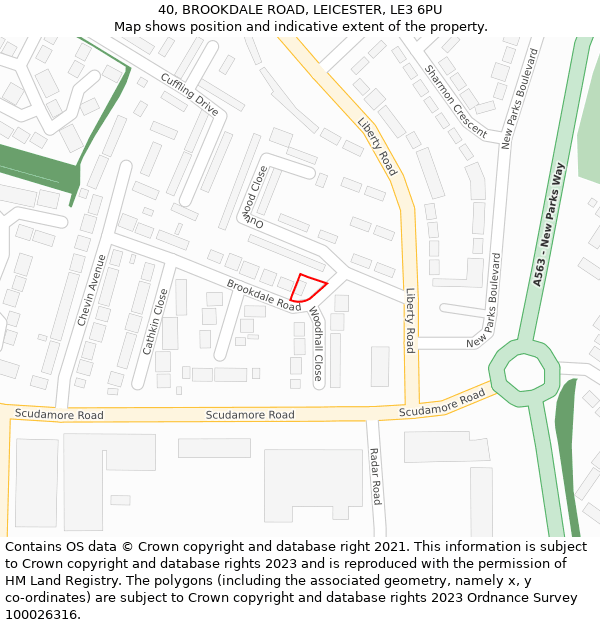 40, BROOKDALE ROAD, LEICESTER, LE3 6PU: Location map and indicative extent of plot