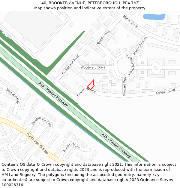 40, BROOKER AVENUE, PETERBOROUGH, PE4 7AZ: Location map and indicative extent of plot