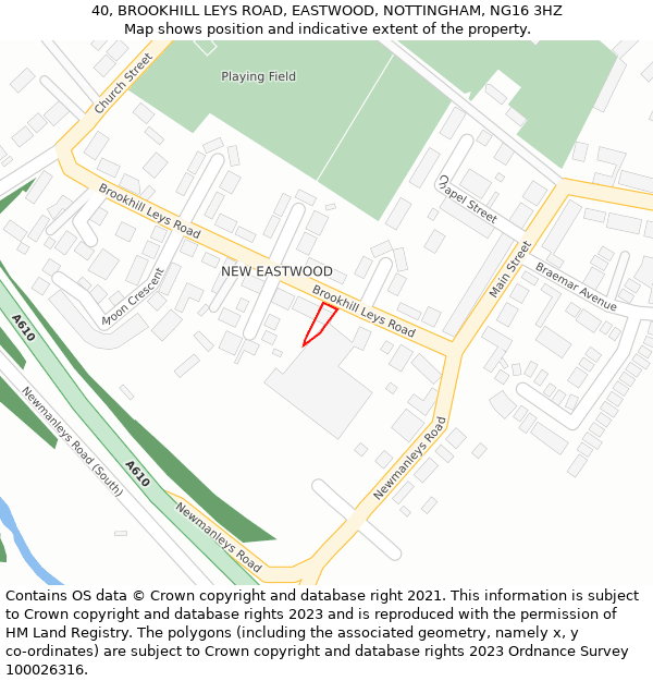 40, BROOKHILL LEYS ROAD, EASTWOOD, NOTTINGHAM, NG16 3HZ: Location map and indicative extent of plot
