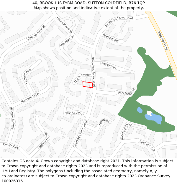 40, BROOKHUS FARM ROAD, SUTTON COLDFIELD, B76 1QP: Location map and indicative extent of plot