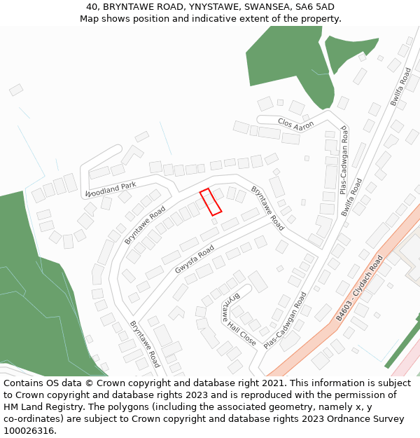 40, BRYNTAWE ROAD, YNYSTAWE, SWANSEA, SA6 5AD: Location map and indicative extent of plot