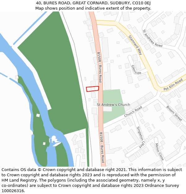 40, BURES ROAD, GREAT CORNARD, SUDBURY, CO10 0EJ: Location map and indicative extent of plot