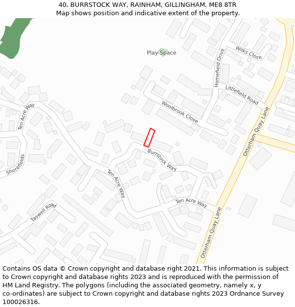 40, BURRSTOCK WAY, RAINHAM, GILLINGHAM, ME8 8TR: Location map and indicative extent of plot