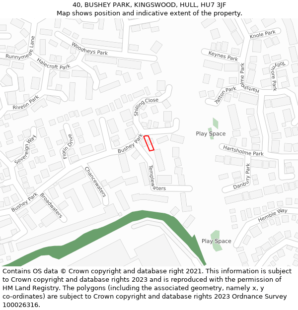 40, BUSHEY PARK, KINGSWOOD, HULL, HU7 3JF: Location map and indicative extent of plot