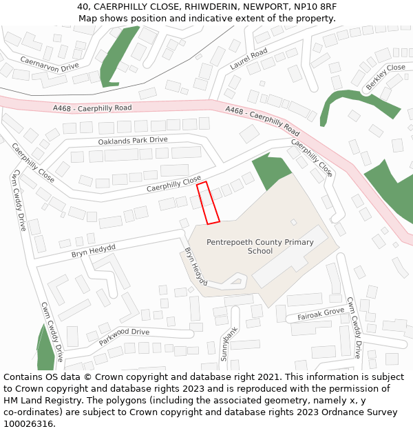 40, CAERPHILLY CLOSE, RHIWDERIN, NEWPORT, NP10 8RF: Location map and indicative extent of plot