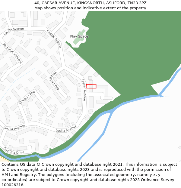 40, CAESAR AVENUE, KINGSNORTH, ASHFORD, TN23 3PZ: Location map and indicative extent of plot