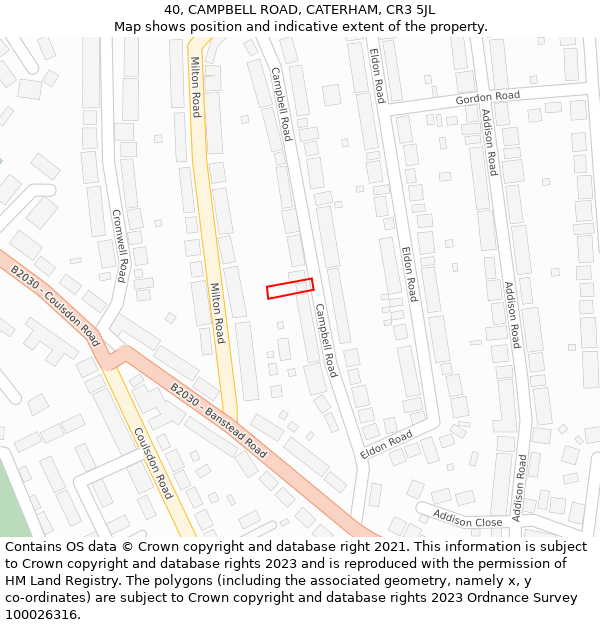 40, CAMPBELL ROAD, CATERHAM, CR3 5JL: Location map and indicative extent of plot