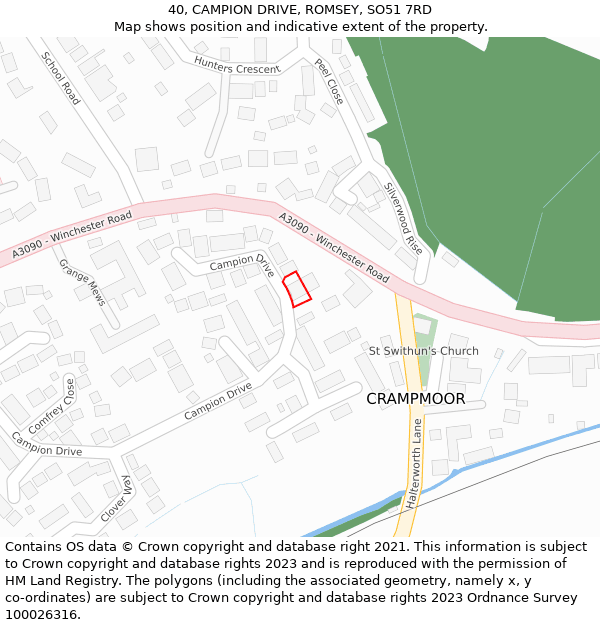 40, CAMPION DRIVE, ROMSEY, SO51 7RD: Location map and indicative extent of plot