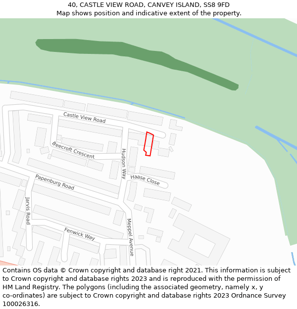 40, CASTLE VIEW ROAD, CANVEY ISLAND, SS8 9FD: Location map and indicative extent of plot