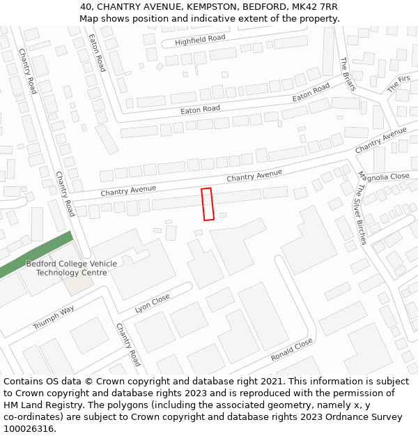 40, CHANTRY AVENUE, KEMPSTON, BEDFORD, MK42 7RR: Location map and indicative extent of plot