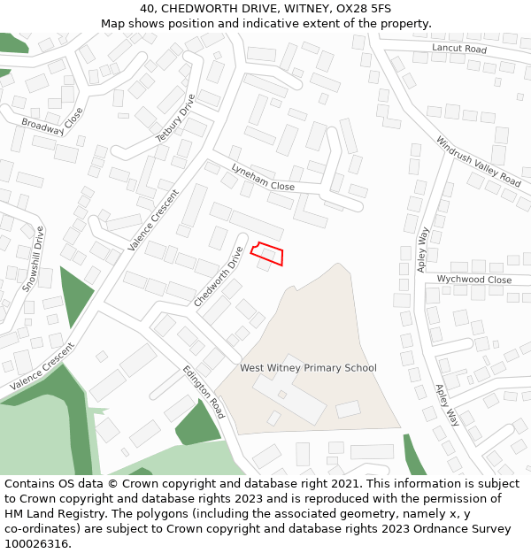 40, CHEDWORTH DRIVE, WITNEY, OX28 5FS: Location map and indicative extent of plot