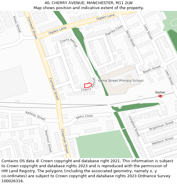 40, CHERRY AVENUE, MANCHESTER, M11 2LW: Location map and indicative extent of plot