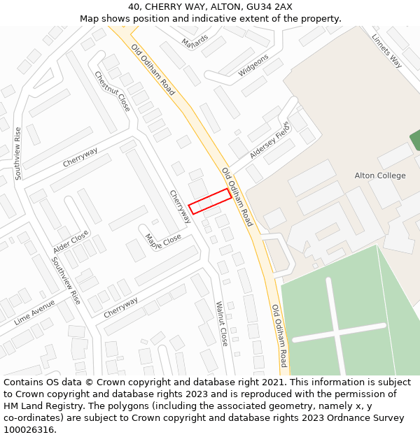 40, CHERRY WAY, ALTON, GU34 2AX: Location map and indicative extent of plot