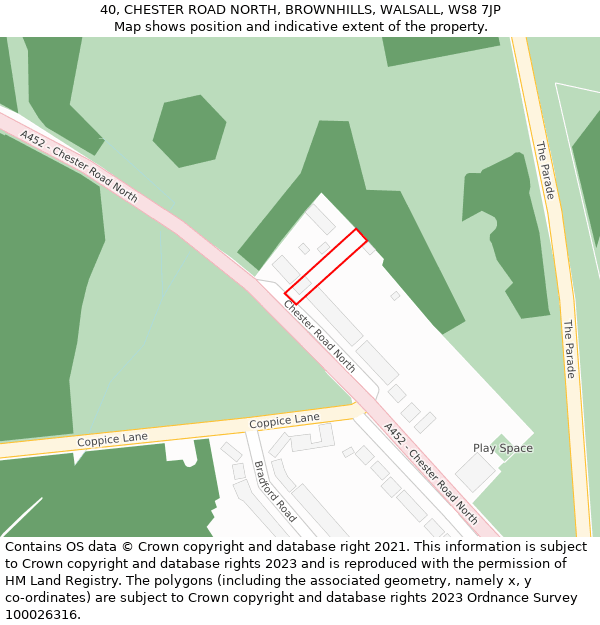 40, CHESTER ROAD NORTH, BROWNHILLS, WALSALL, WS8 7JP: Location map and indicative extent of plot