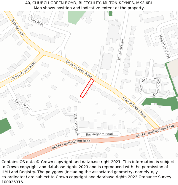 40, CHURCH GREEN ROAD, BLETCHLEY, MILTON KEYNES, MK3 6BL: Location map and indicative extent of plot