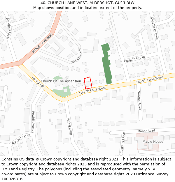 40, CHURCH LANE WEST, ALDERSHOT, GU11 3LW: Location map and indicative extent of plot